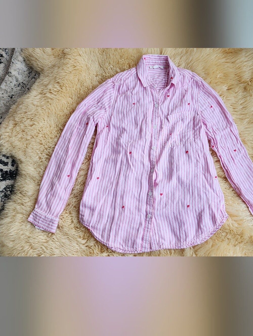 beachlunchlounge Pink Striped Heart Button-Up Shirt